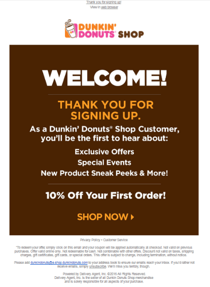 Dunkin Welcome Email marketing