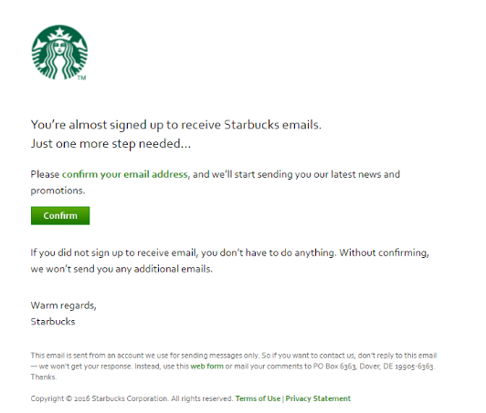 Starbucks Welcome email marketing